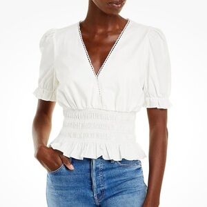 WAYF V neck Smocked Waist Blouse